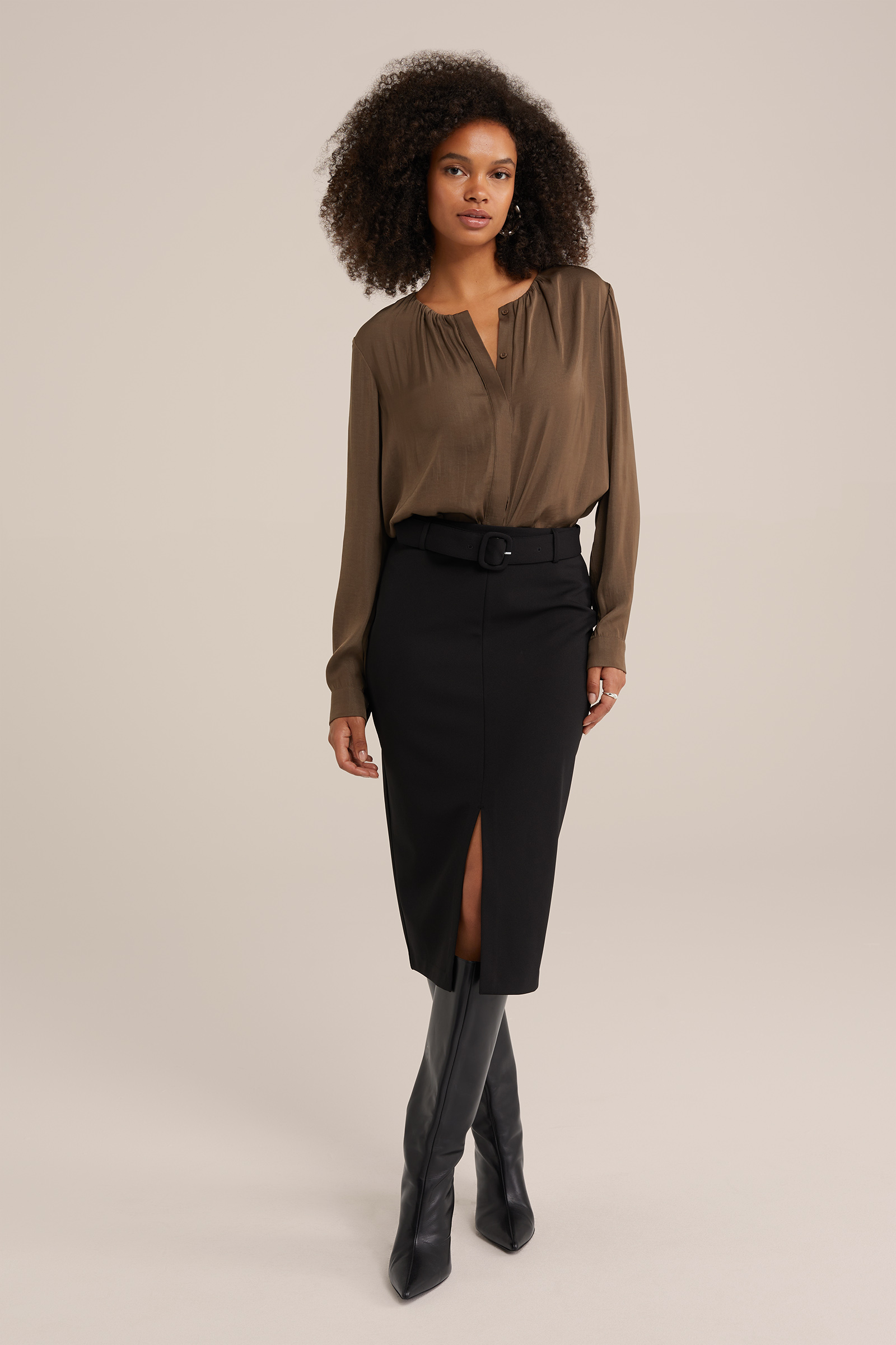 blouse met satijnen look WE Fashion Donkergroen