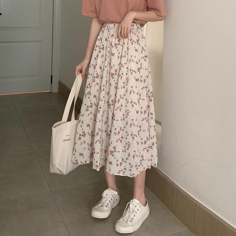Enpheriado - A-lijn rok met elastische taille en bloemenprint