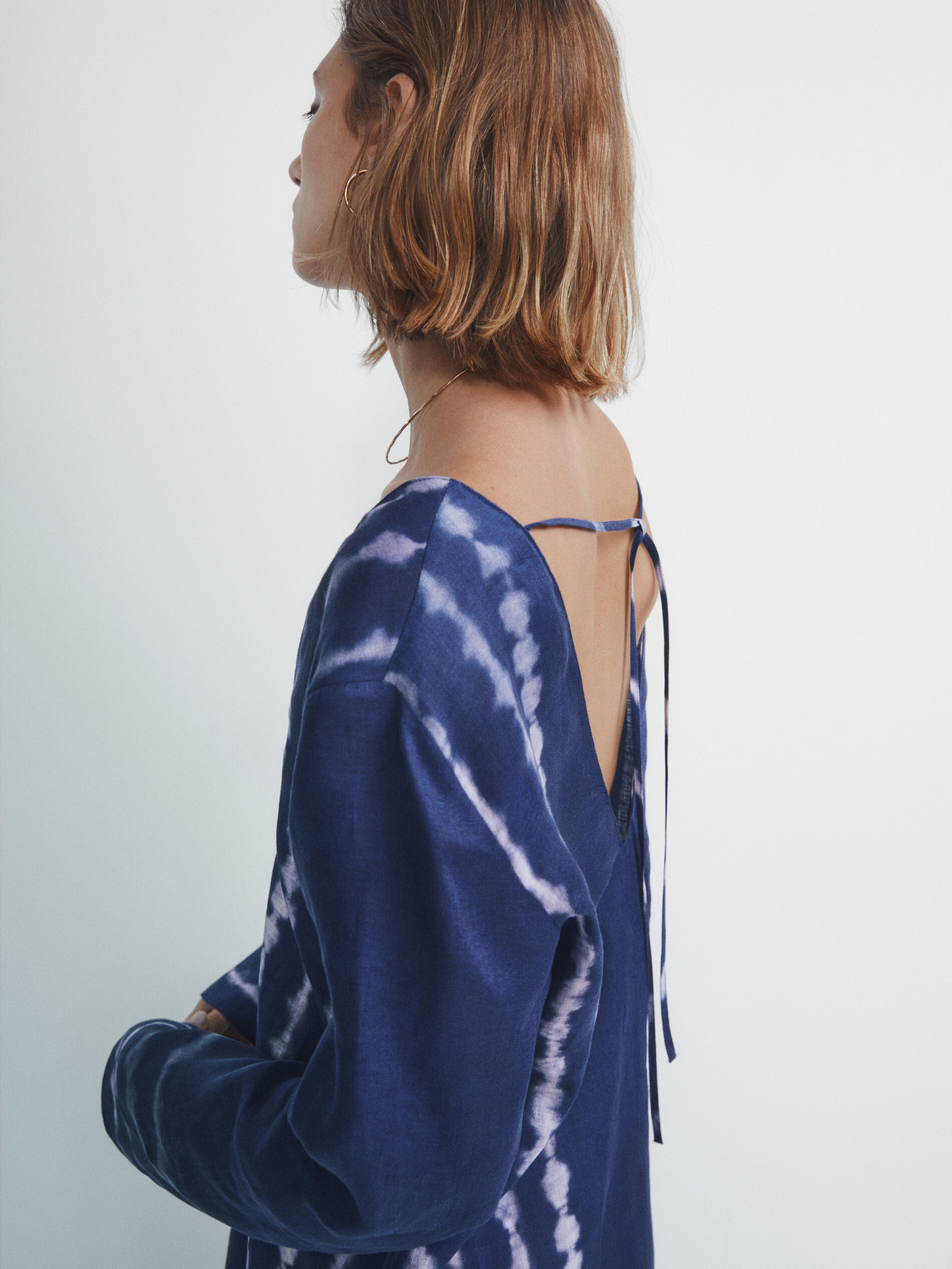 Caftan tie-dye azul 100% linho - Azul Claro