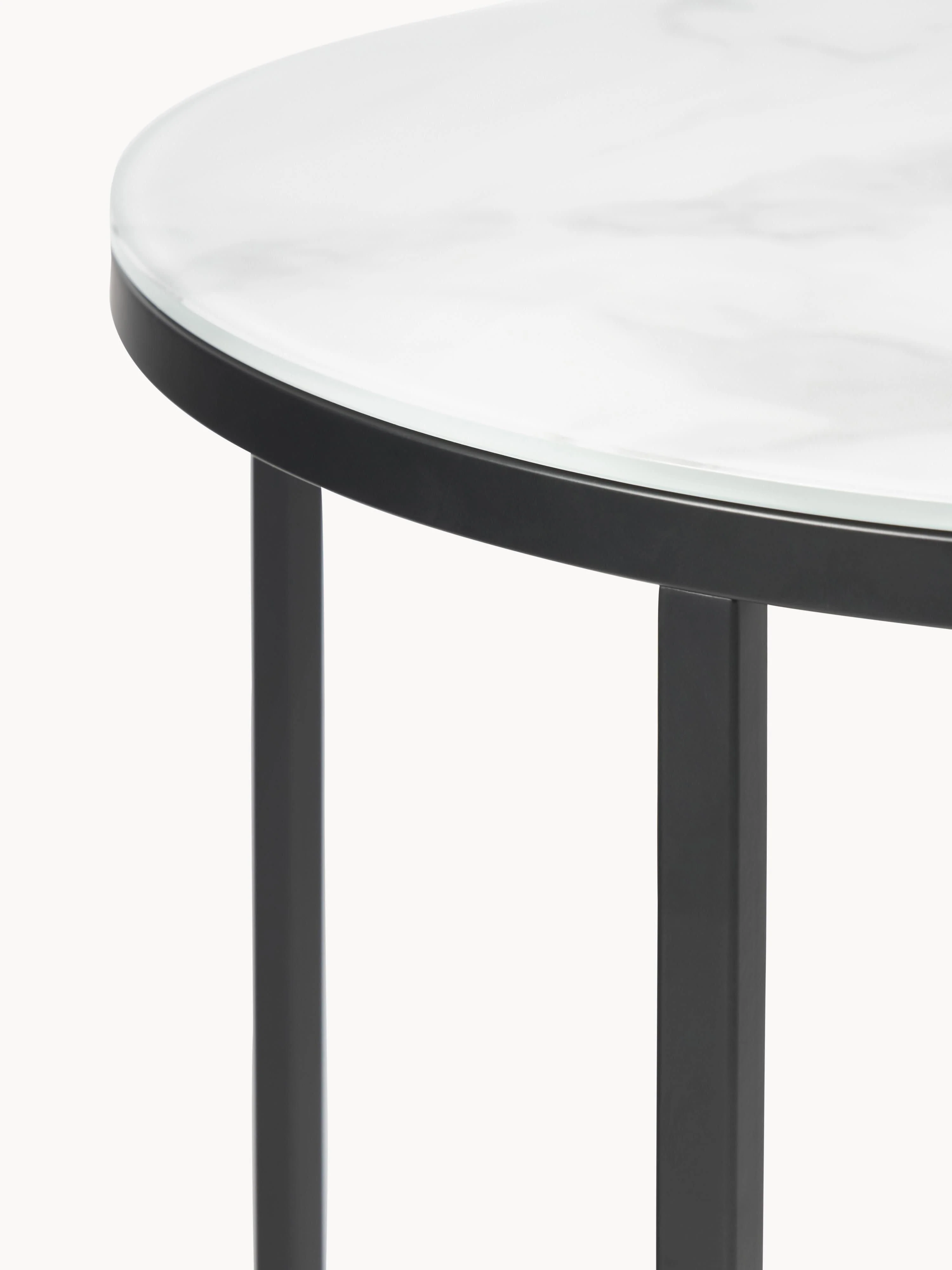 Ronde bijzettafel Antigua met glazen tafelblad in marmerlook