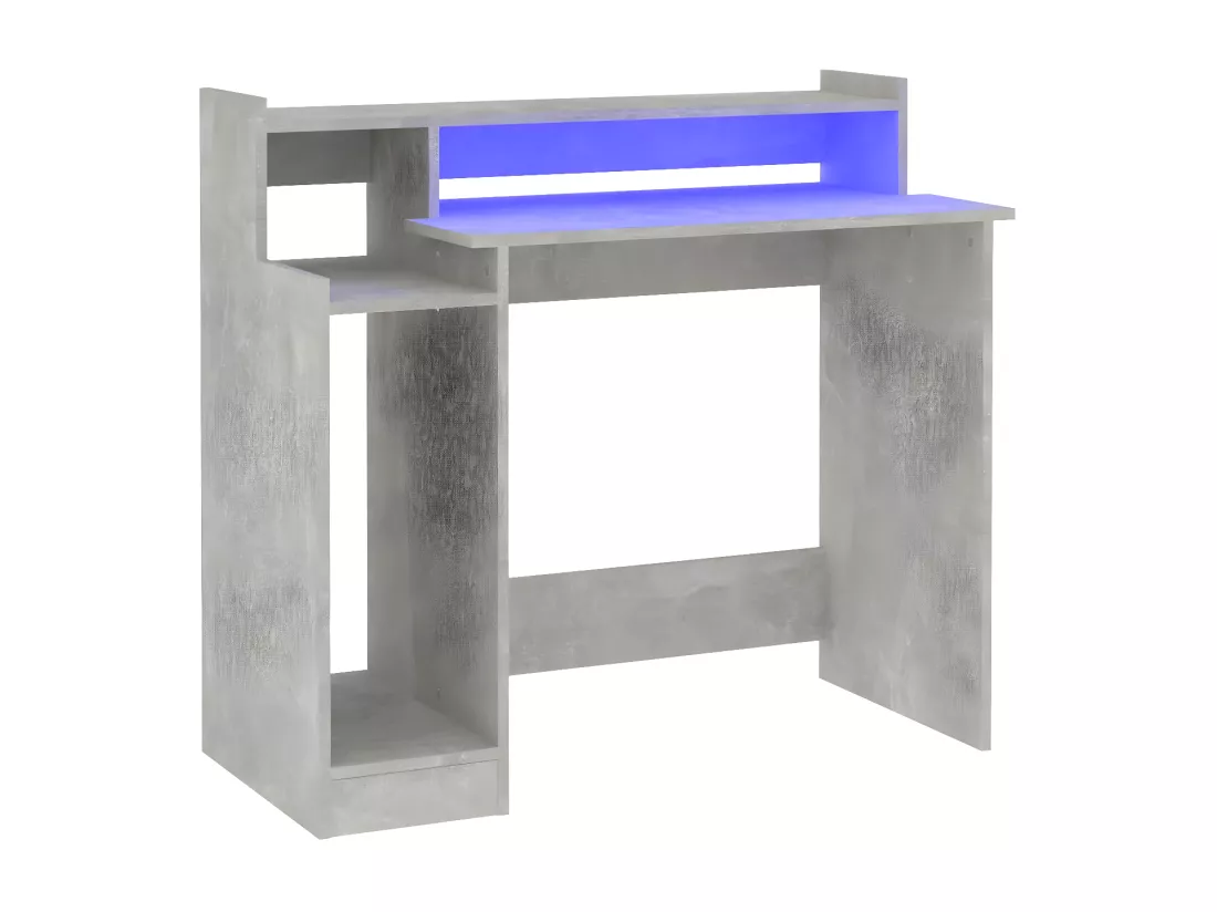 Bureau et lumières LED Gris béton 97x45x90 cm Bois d'ingénierie