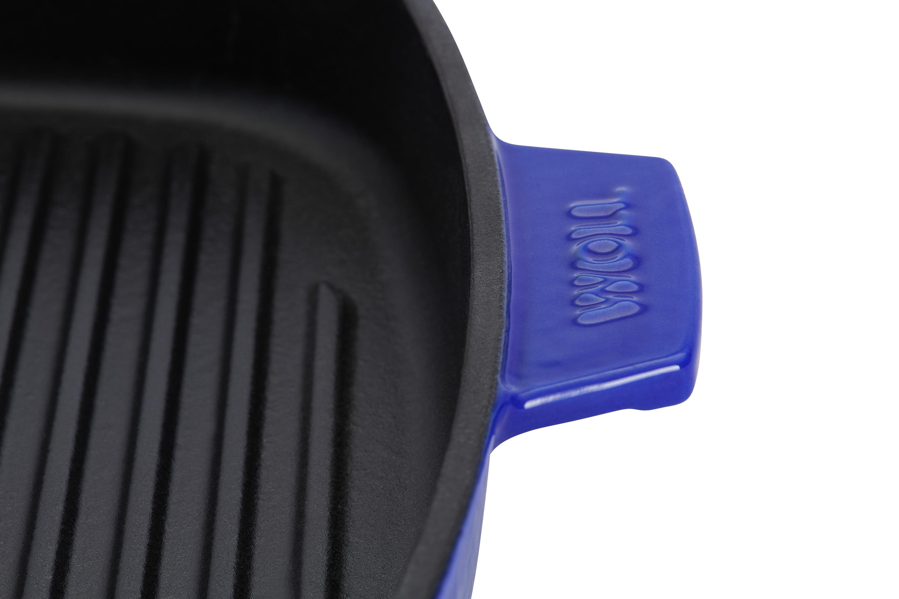 Iron Guss-Grillpfannen-Set mit 2 Steakmessern - Farbe: Cobalt Blue
