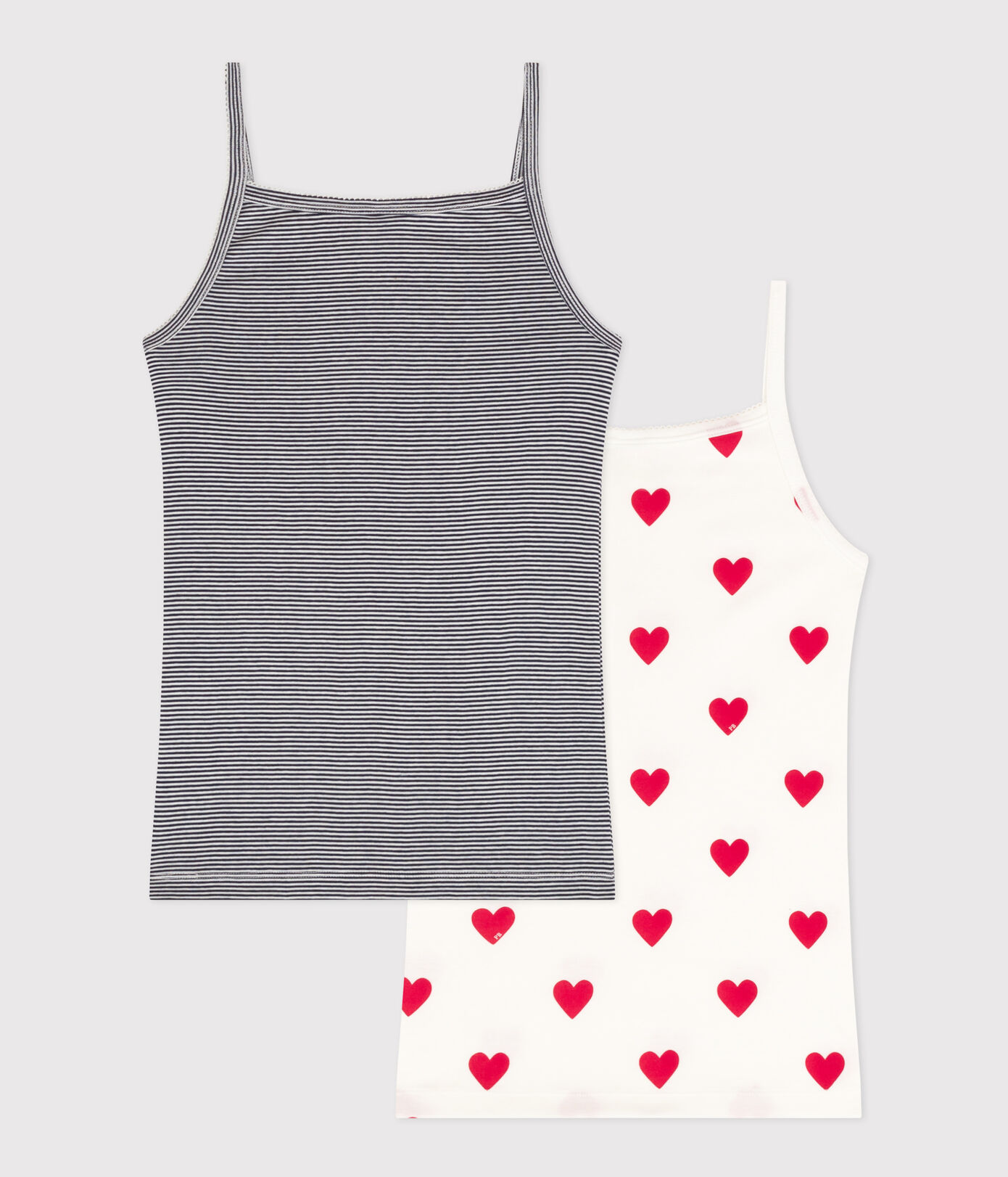 Lot de 2 chemises à bretelles cœur et rayure en coton femme