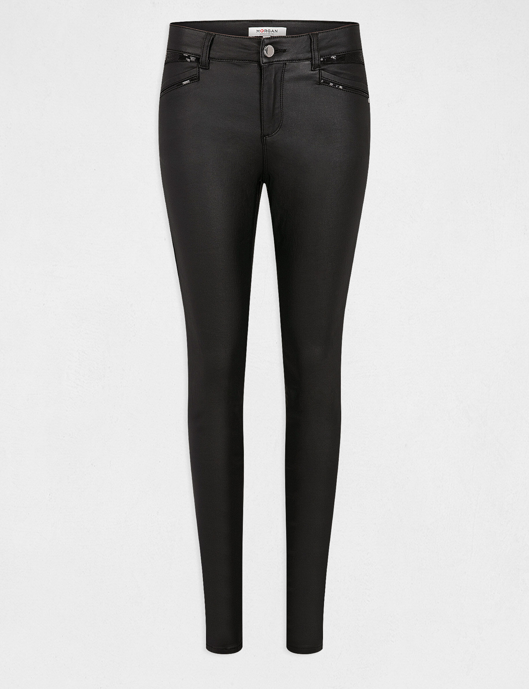 Pantalon skinny enduit noir femme - noir