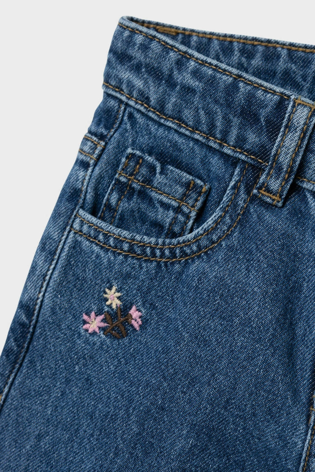 NAME IT gebloemde loose fit jeans NMFBELLA dark blue denim