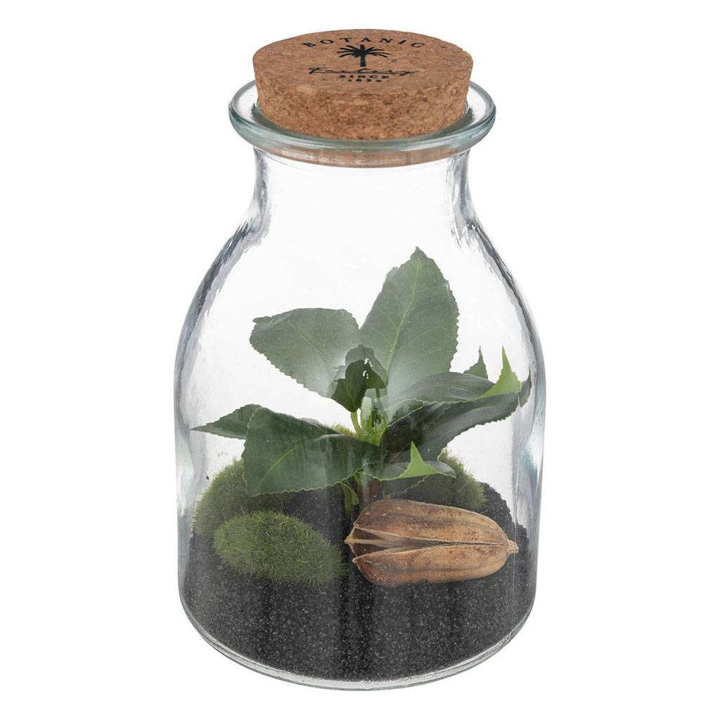 Terrarium en verre avec plante artificielle H 19cm