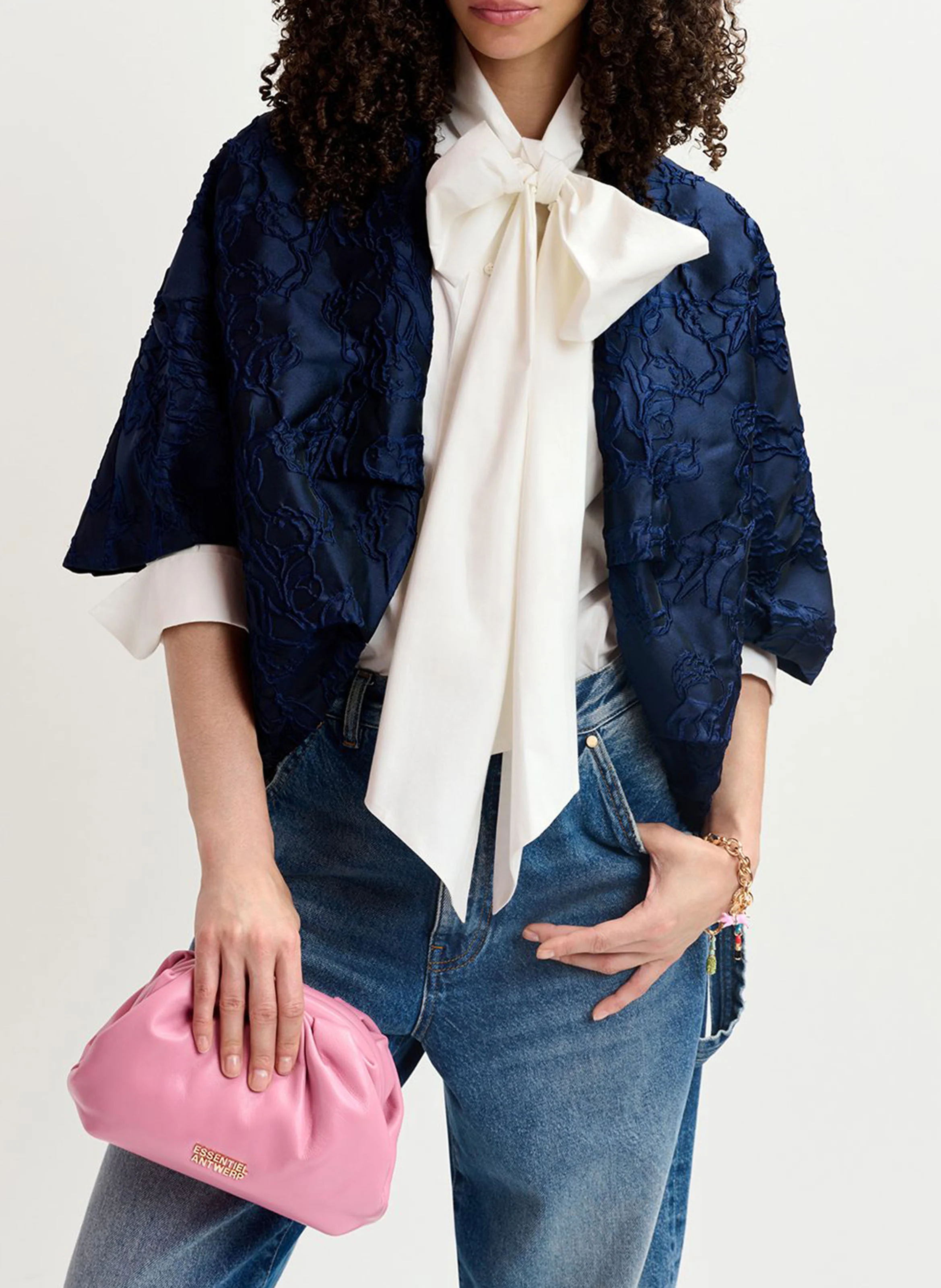 GENUINE - Veste ample col rond en jacquard imprimé | Bleu