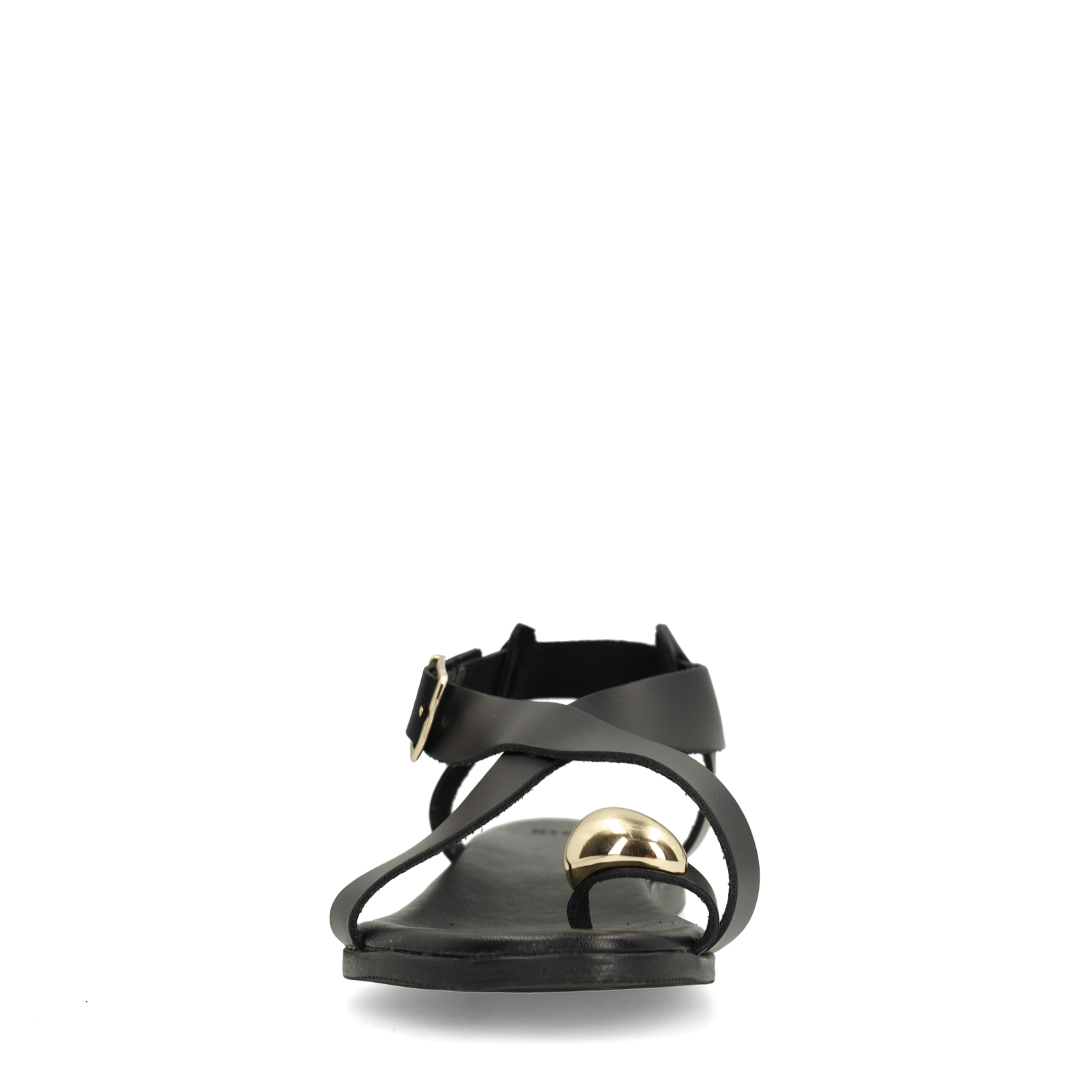 Zwart leren sandalen met goudkleurig detail