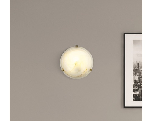Plafondlamp, 1-lichts, Ø 30 cm, Mauritius, wit/bruin/marmer