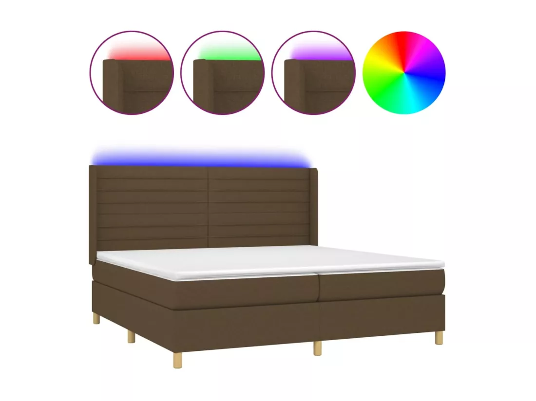 Sommier tapissier matelas et LED Marron foncé 200x200 cm Tissu