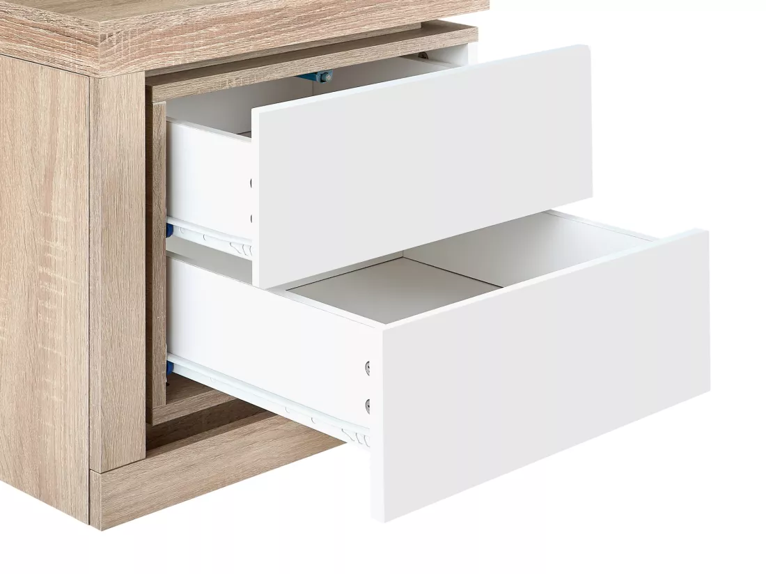 Lot de 2 table de chevet avec 2 tiroirs - Avec LEDs - Blanc laqué et naturel - FLARANCIA