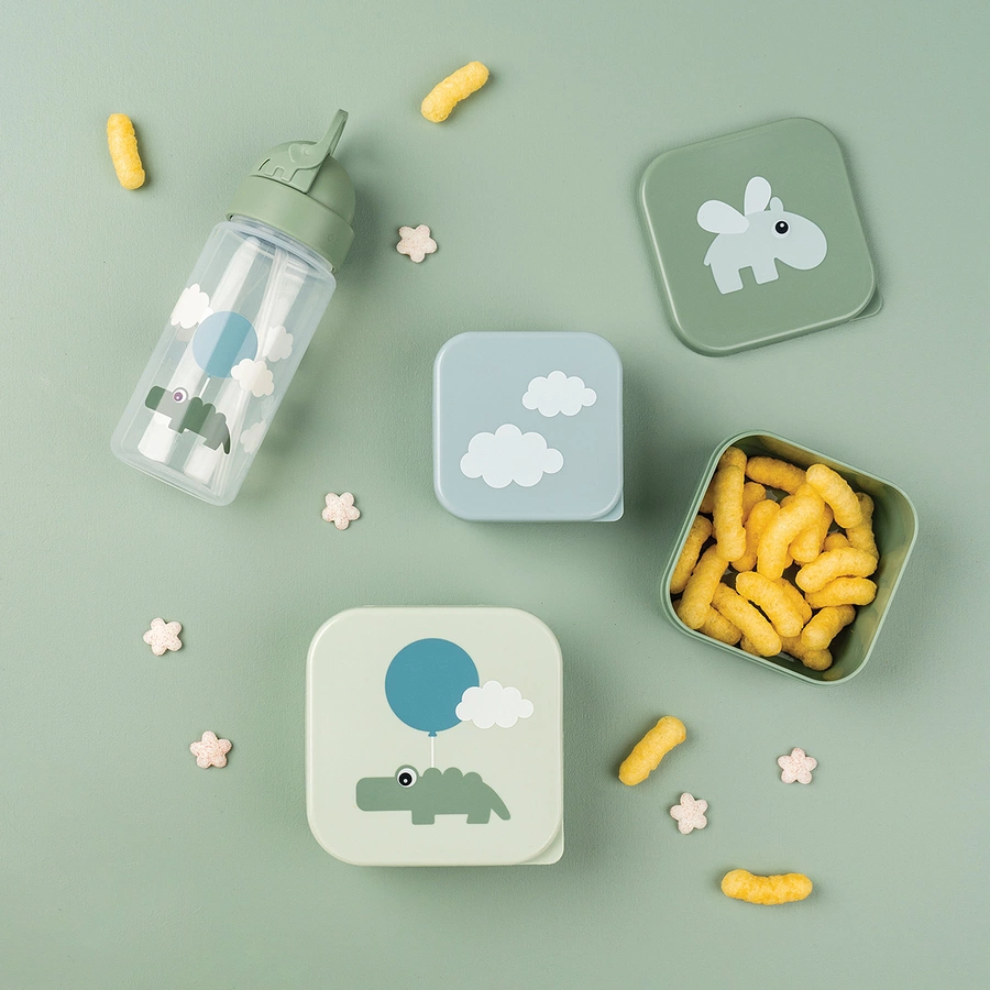 Done by Deer™ Trinkflasche mit Strohhalm Happy clouds Grün