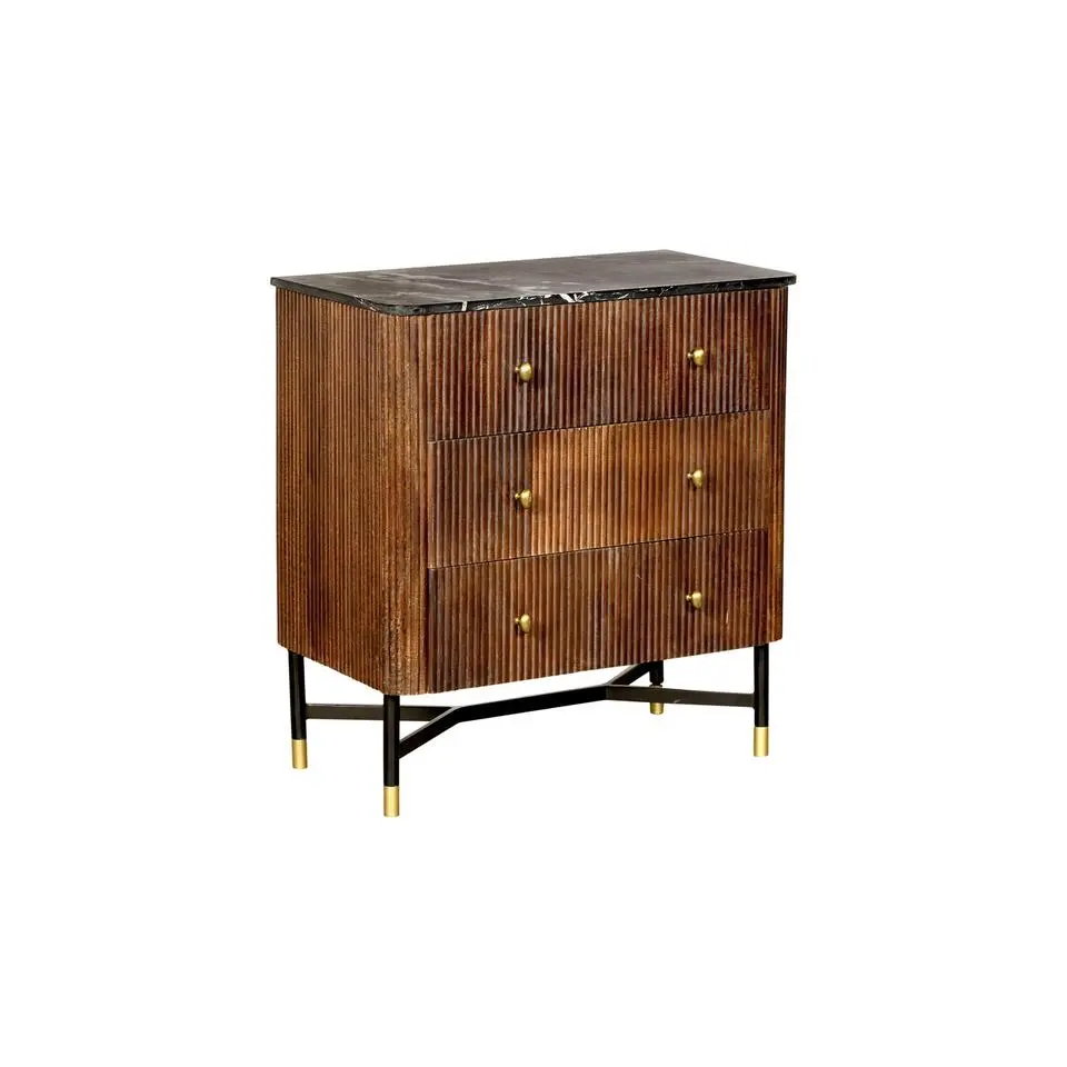 Sidetable Bruin Mangohout - Zwart Marmer - 75cm - Japandi