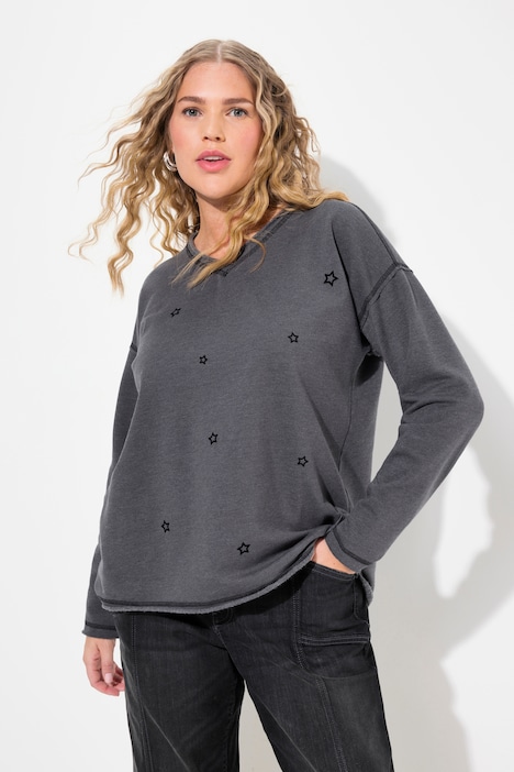 Sweatshirt, Flocksterne, Oversized, V-Ausschnitt, Langarm