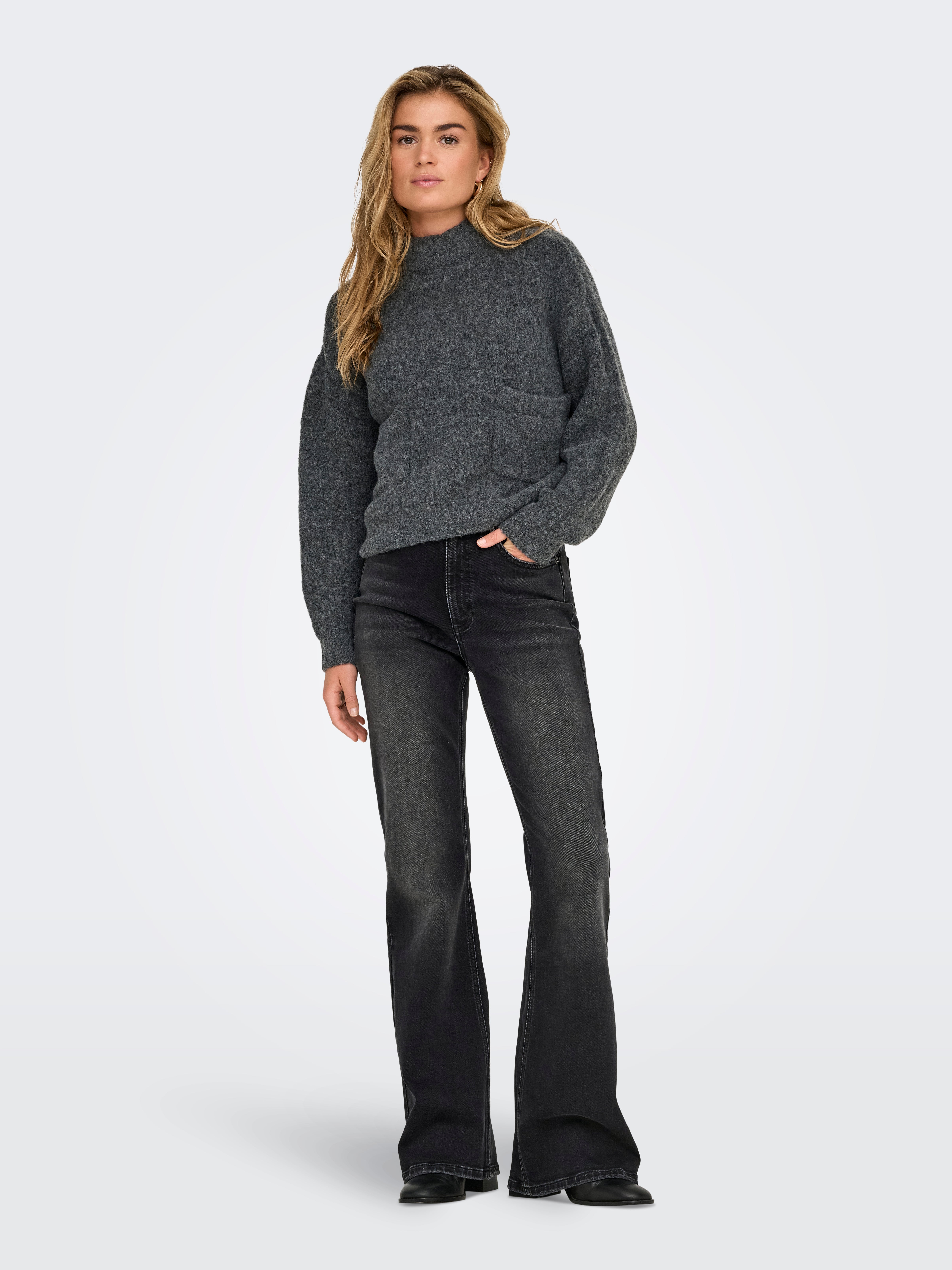 ONLJUICY Hohe Taille Ausgestellt Jeans Washed Black