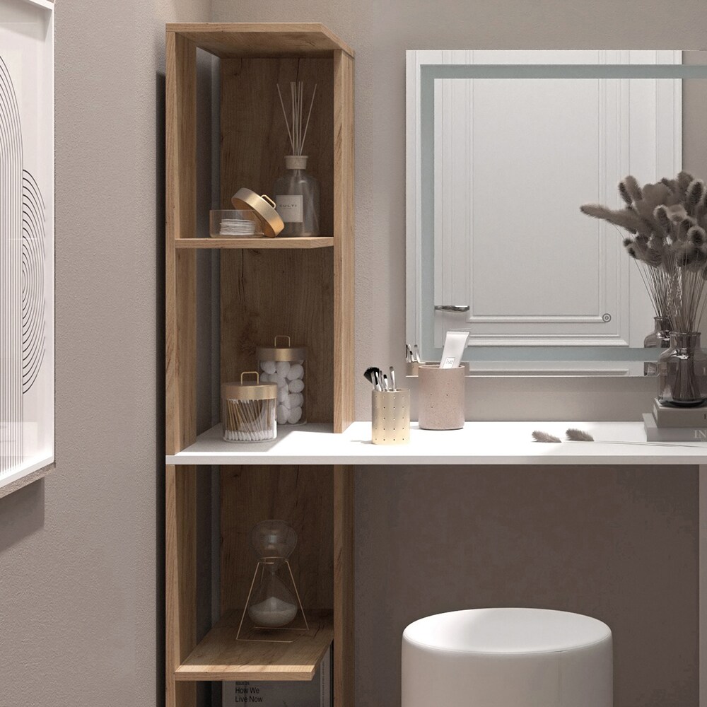 Vicco Schminktisch Tower Weiß Sonoma 122 x 55 cm mit LED-Spiegel und Hocker
