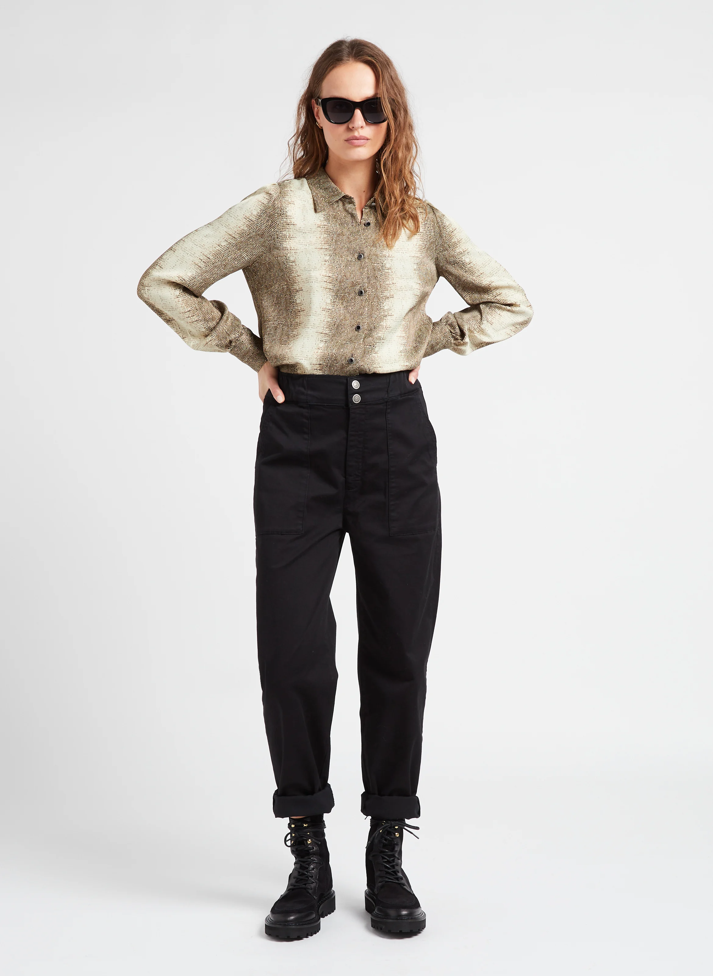 Chemise droite fluide à col classique | Marron