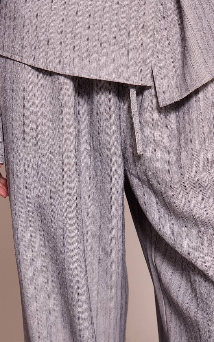 Gris Clair Ensemble Coordonné Pantalon Tissé À Fines Rayures Avec Cordon De Serrage
