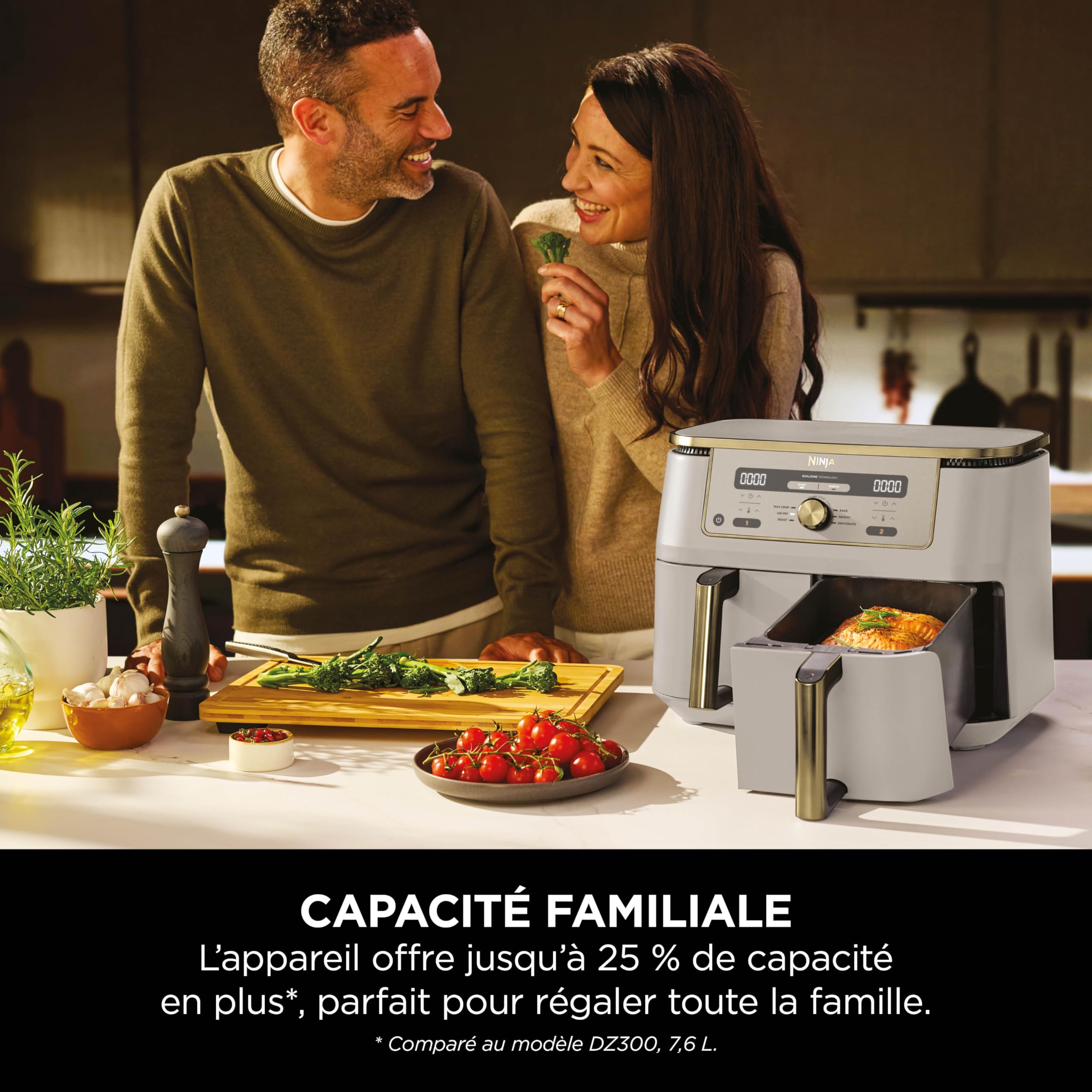 NINJA Dual Zone Max Air Fryer 2 Compartiments, Capacité Familiale de 9,5L, Max 240°C, Air Fryer 6-en1, Pièces Antiadésives Amovibles Lavables Au Lave-