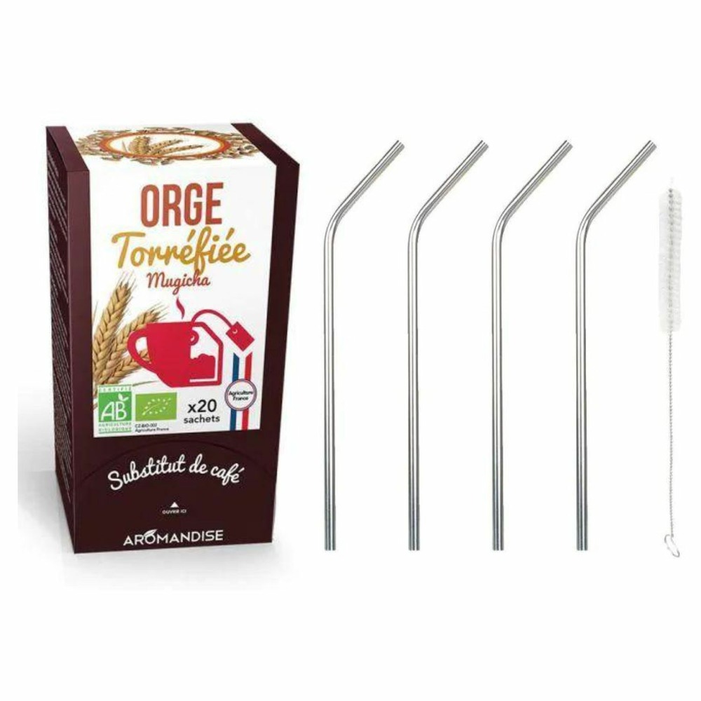 Orge torréfiée mugicha 20 sachets + 4 pailles en inox
