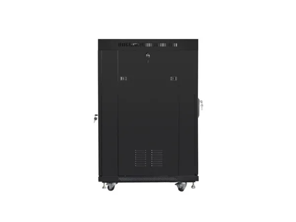 Lanberg FF01 series - Rack kabinet - 600 x 800, fladpakke, med glasdør, LCD - med LCD skærm, termostat, 4 køleblæsere - fritstående - sort, RAL 9004 - 22U - 19