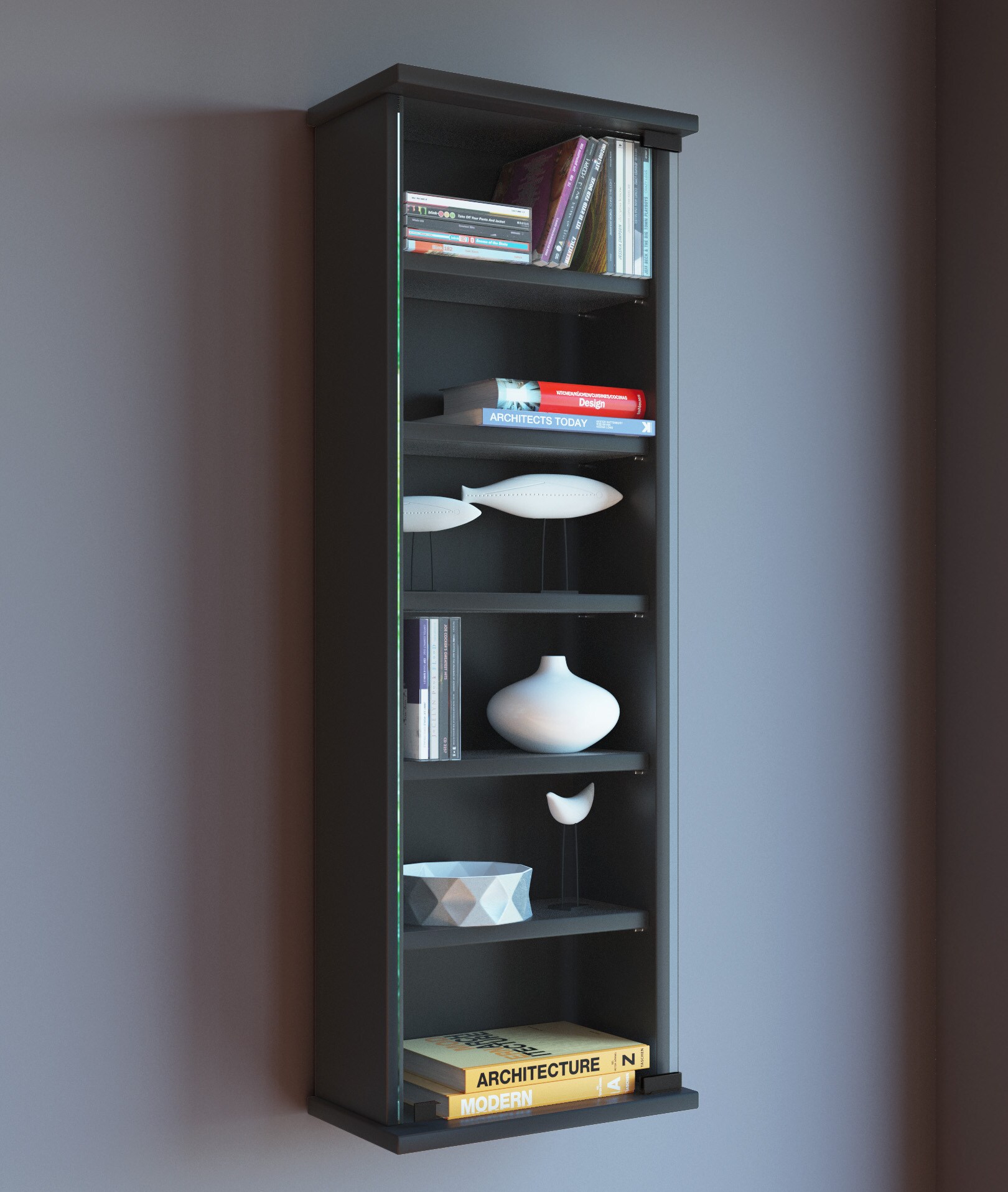 VCM Holz CD DVD Wandregal Hängeregal Wand Schrank Wandvitrine Loposa Glastür