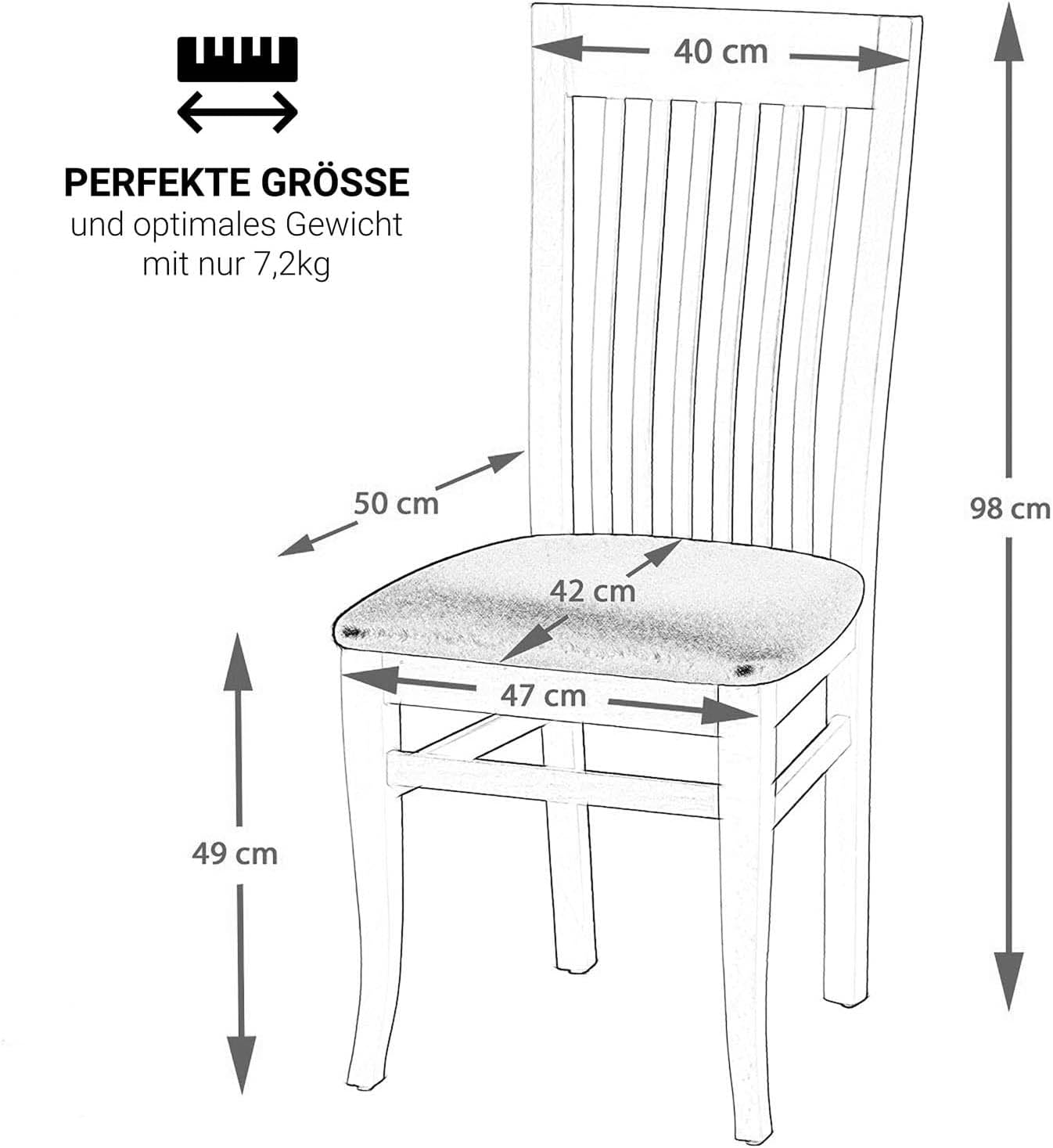 CH05 Esszimmerstuhle 2er Set Holz Stuhl bis 150 kg - Fertig montiert - Küchenstuhl gepolstert - massiv Holz Buche (Wenge - Braun)