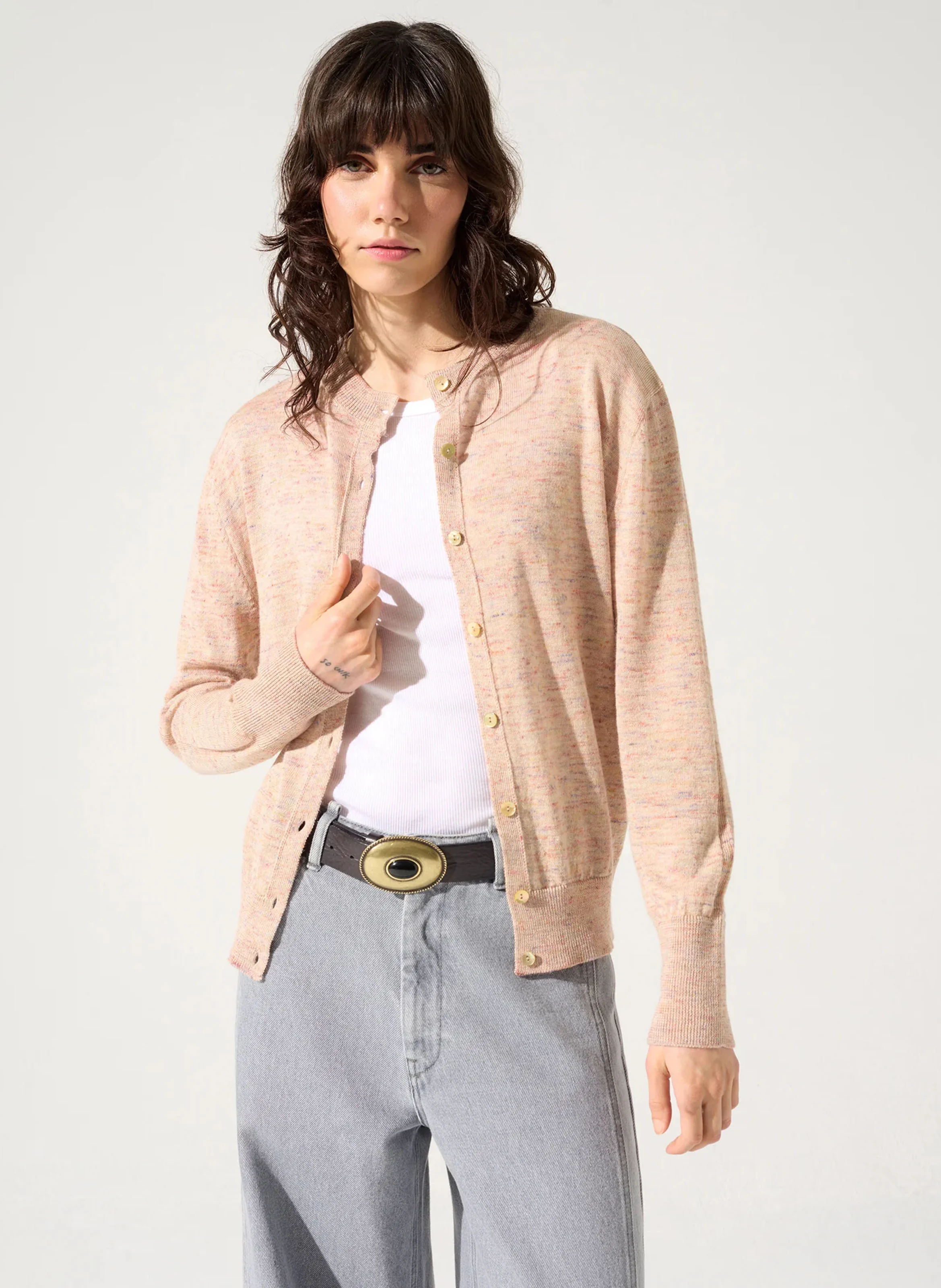 BILLIE - Cardigan col rond en laine mélangée | Rose