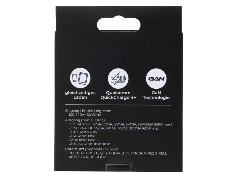 onit USB-Wandladegerät Trial QC4  65 W GaN Schwarz Ladeadapter mit zwei USB-C-Ports und einem USB-A-Port