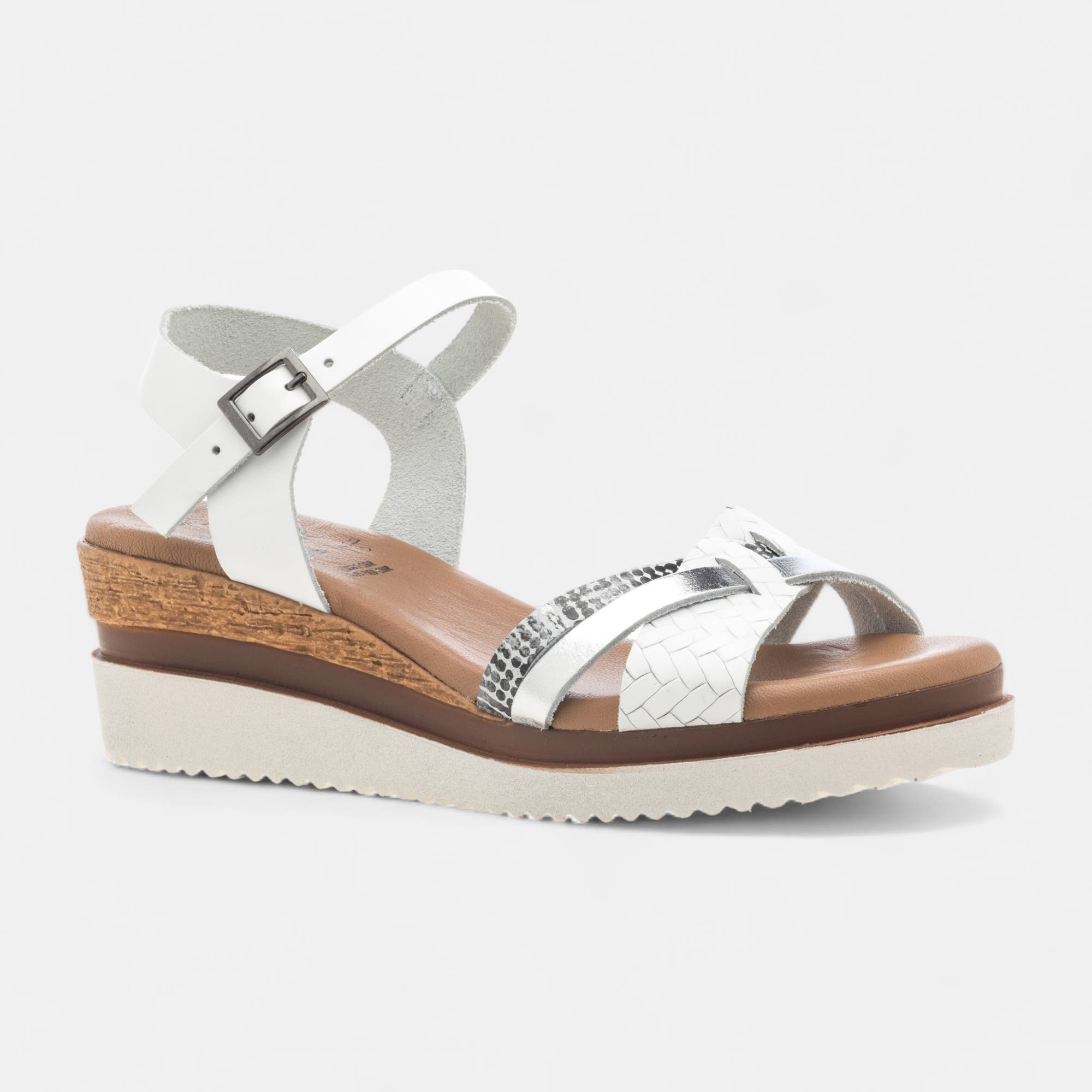 Sandales à talon compensé Femme en cuir blanc