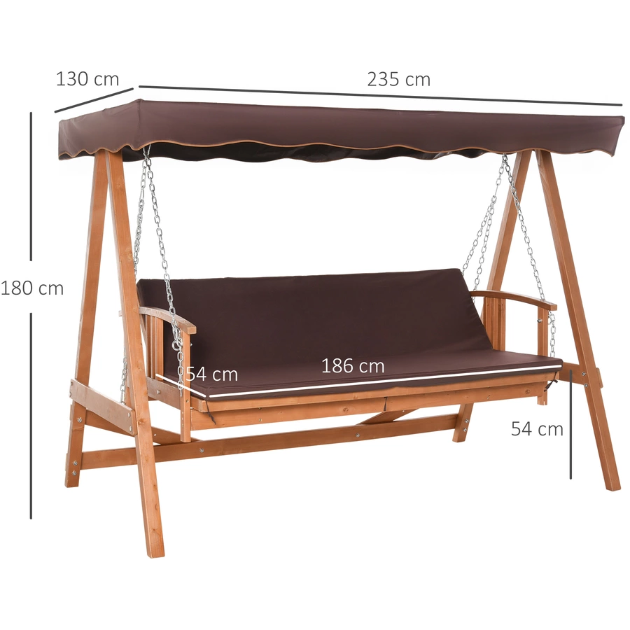 Outsunny 2-in1 Hollywoodschaukel mit Liegefunktion natur, braun