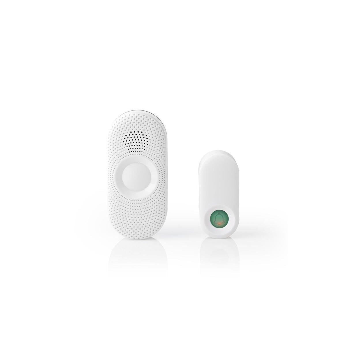 Nedis Trådløs ringeklokke Set | Nettstrøm drevet | 220 - 240 V AC 50 Hz | 1x CR2032 | Volum: 80 dB | Signalområde (siktelinje): 300 m | IP44 | Justerbar volum | 36 Melodier | 1 Mottaker | Grå / Hvit