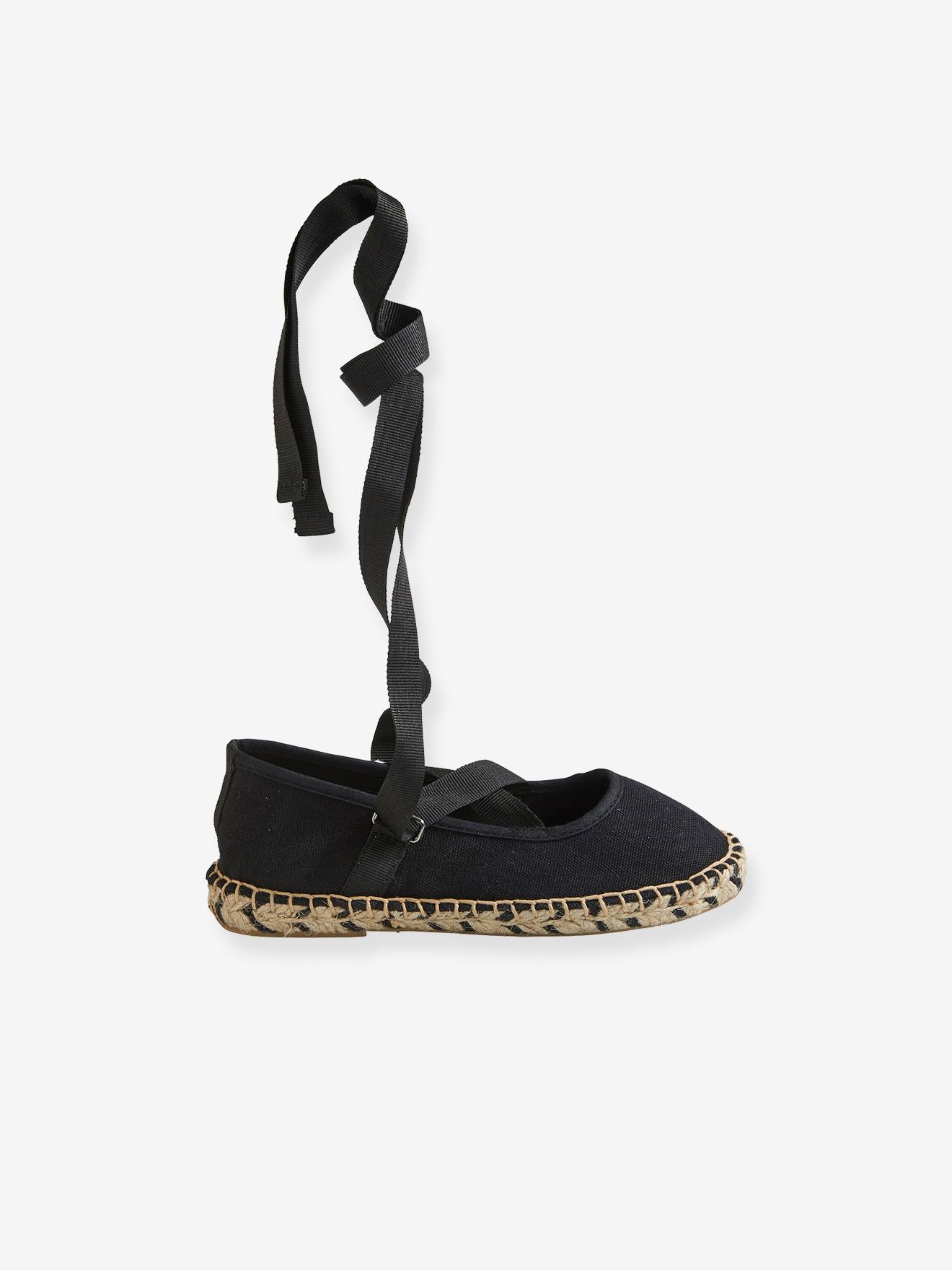 Sapatilhas de ballet estilo alpargata, lisas, em tecido preto escuro, para meninas.