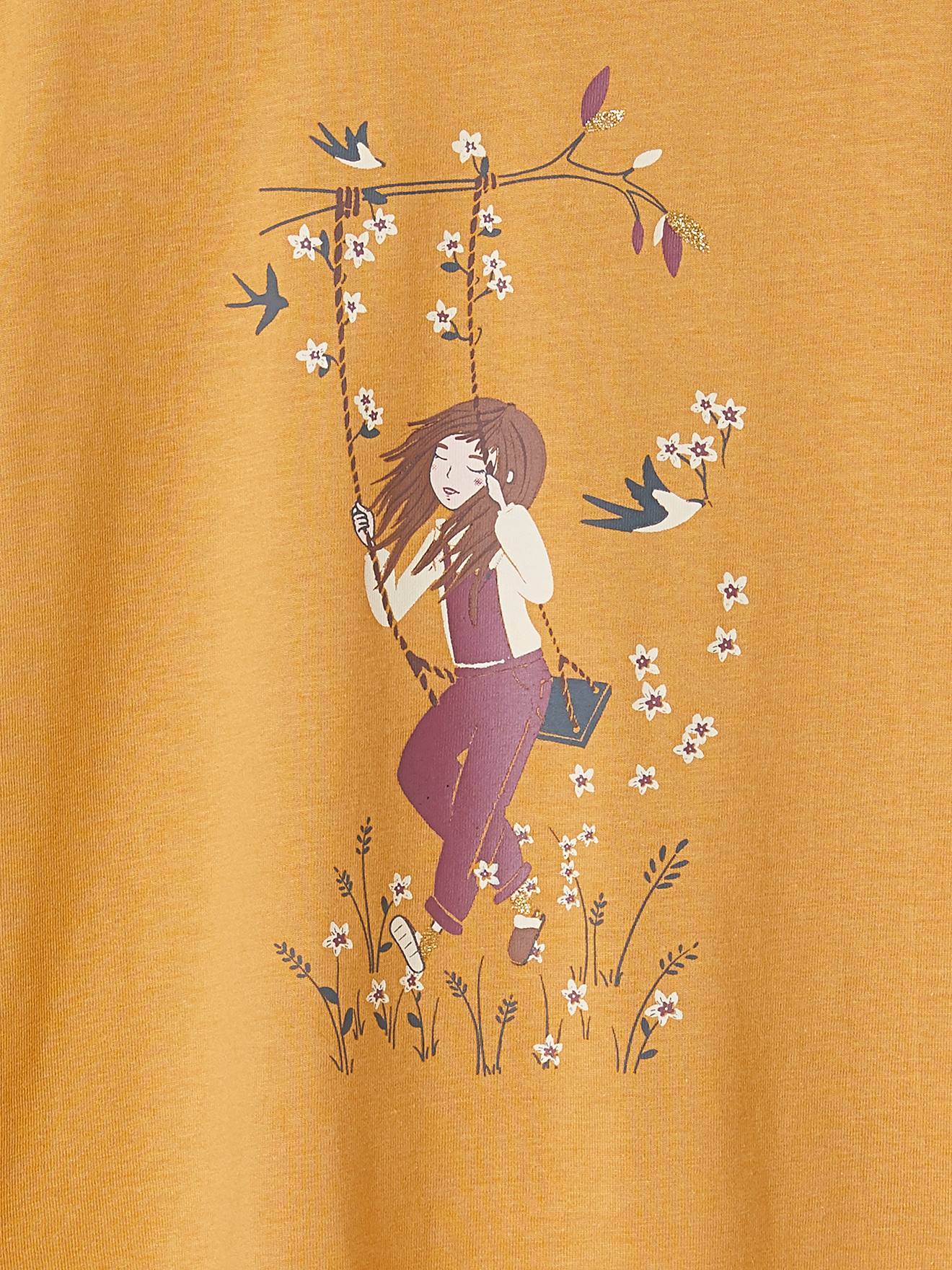Camiseta de manga comprida cor mostarda com estampa inspiradora para meninas