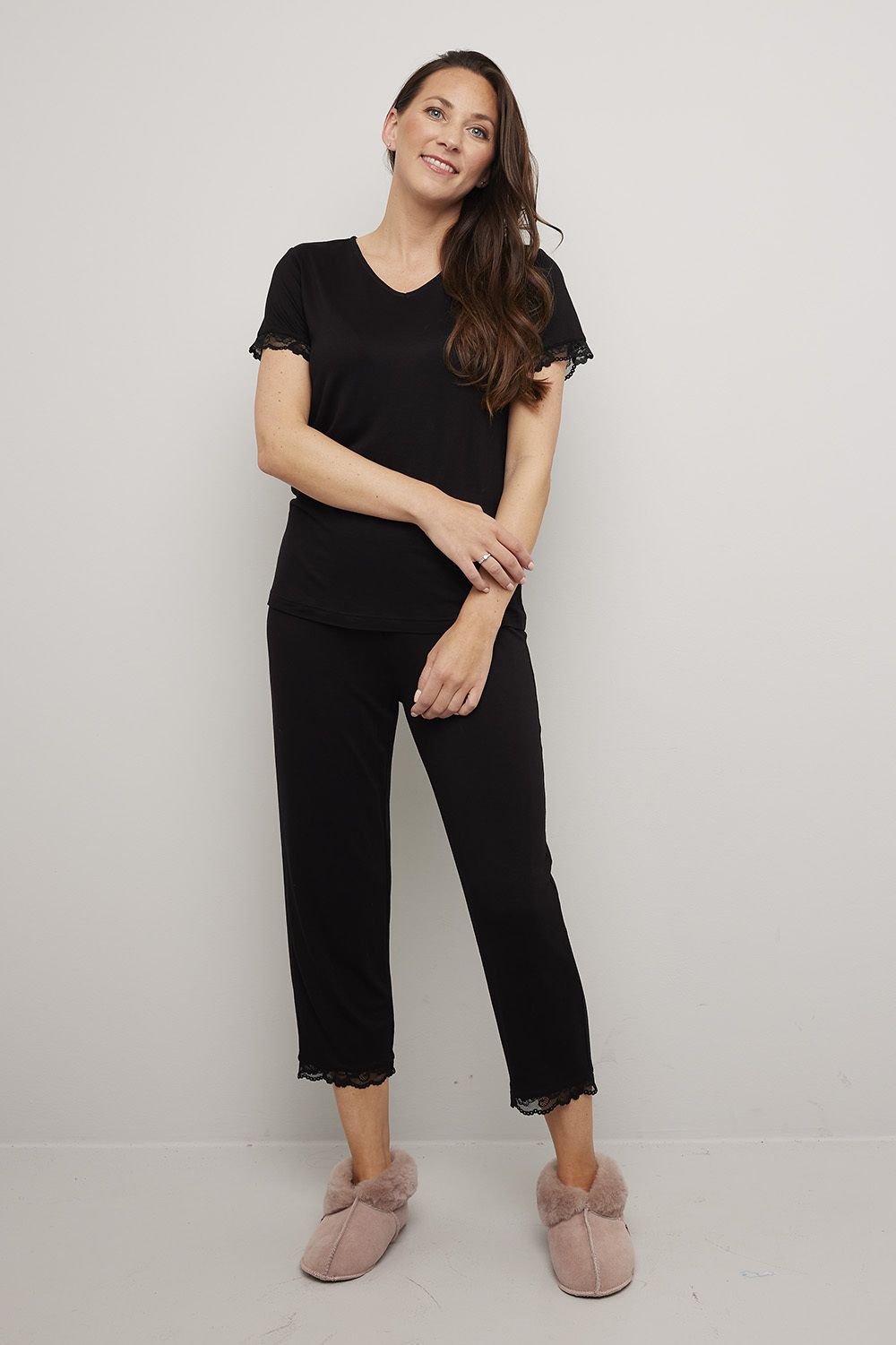 Pyjamas med korte ermer og trekvart bukse Lace