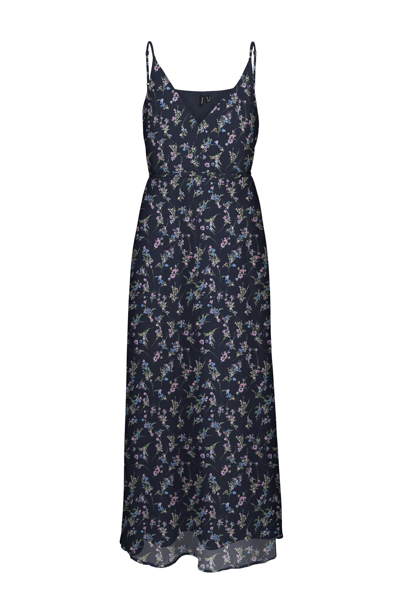 Vestido longo plus size com decote em bico - Azul marinho