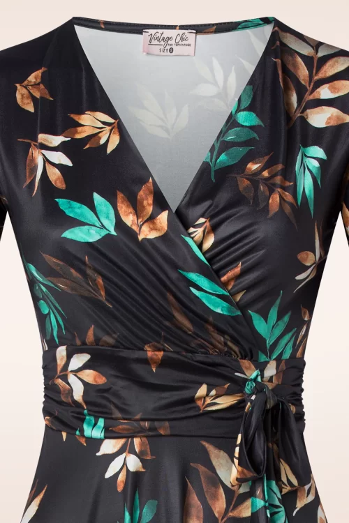 Vintage Chic for Topvintage Irene Leaves Cross Over swing jurk in zwart