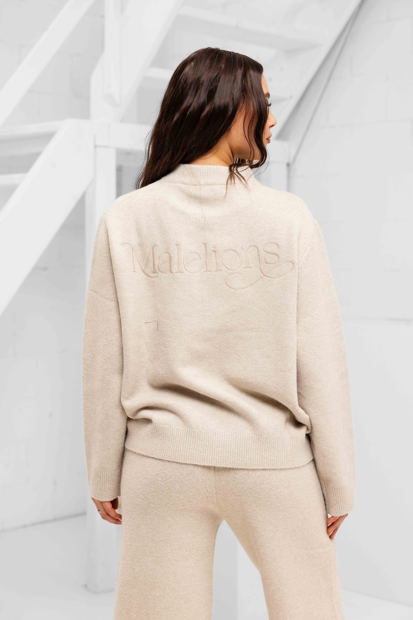 Malelions Oversized Knitted Trainingspak Dames Beige