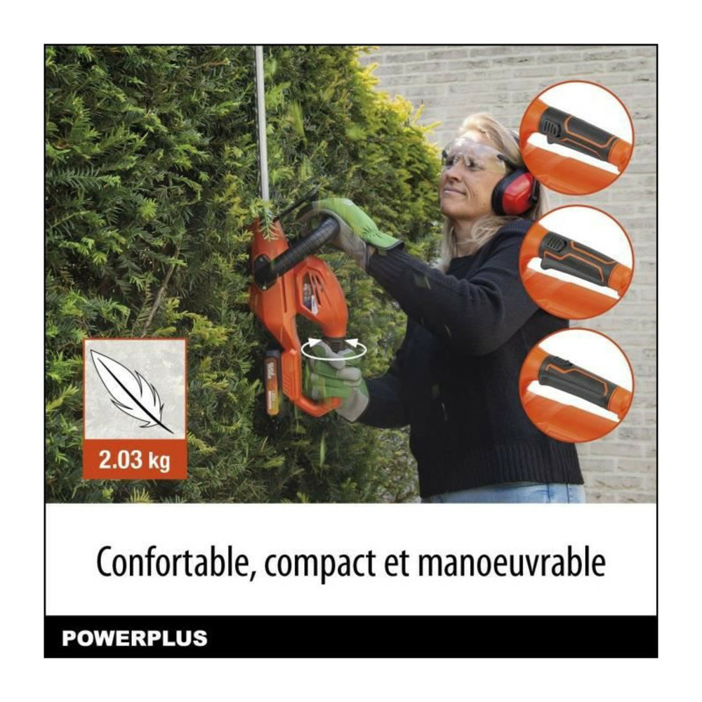 Taille-haies a batterie 20v dual power powdpg7531 - lame 580 mm, écartement 18 mm - livré sans batterie ni chargeur