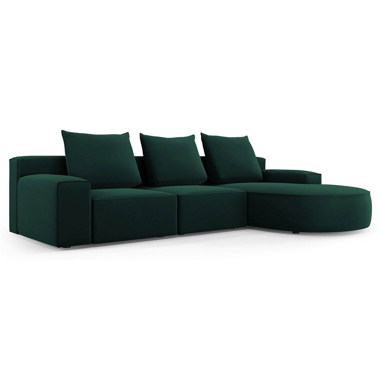 Mazzini Sofas Canapé d'angle droit arrondi en velours Ivy 5 Places vert foncé - 285x180x89 cm
