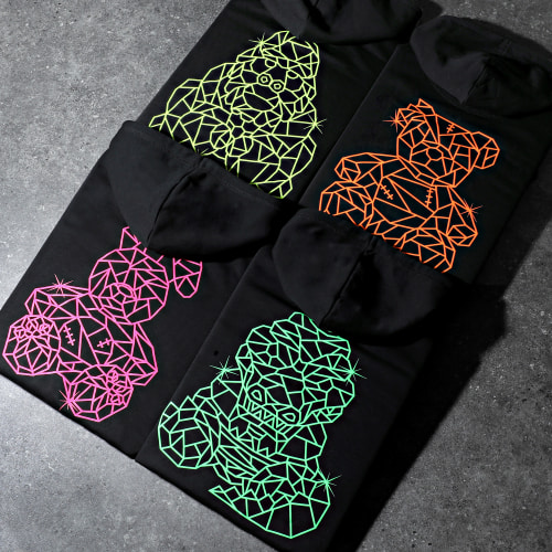 Sweat Capuche Nounours Diamanté Noir Orange Fluo