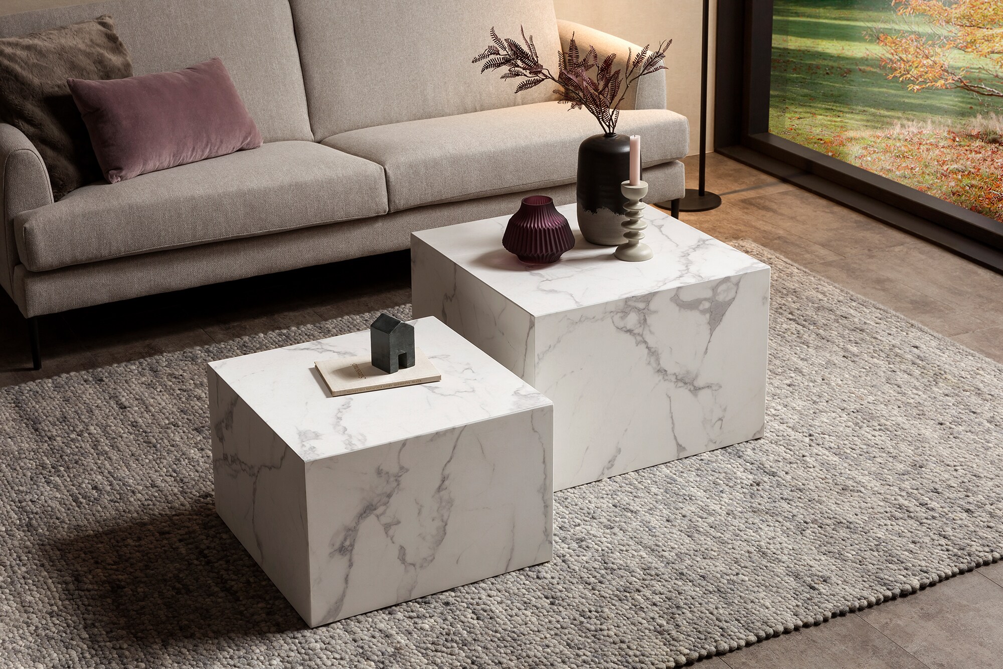 2er Set Couchtisch weiss Marmor Optik Beistelltisch Wohnzimmer Tisch Sofatisch