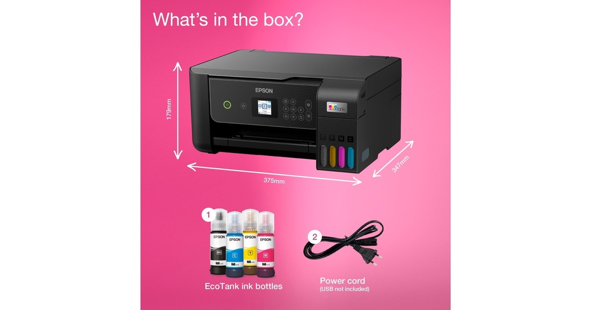 EpsonEcoTank ET-2870 A4 multifunctionele Wi-Fi-printer met inkttank all-in-one inkjetprinter  (Zwart, Scannen, Kopiëren, inclusief tot 3 jaar inkt)