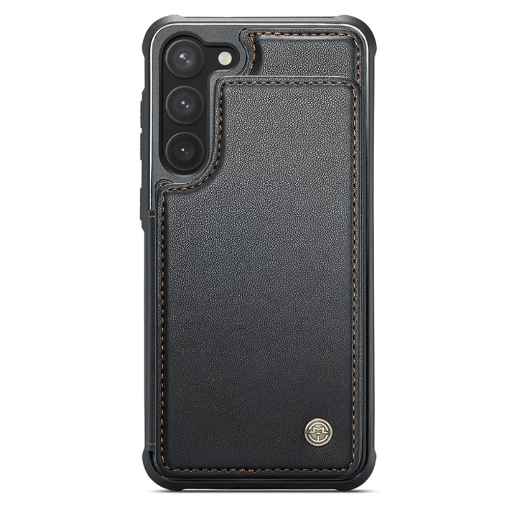 Samsung Galaxy S23 5G Leder Hülle mit Kartenfächern im Litchi Look   Kickstand (RFID Schutz) - Schwarz