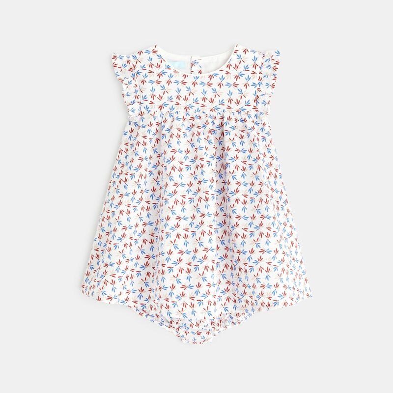 Robe fleurie seersucker et bloomer bébé fille Gris ou noir