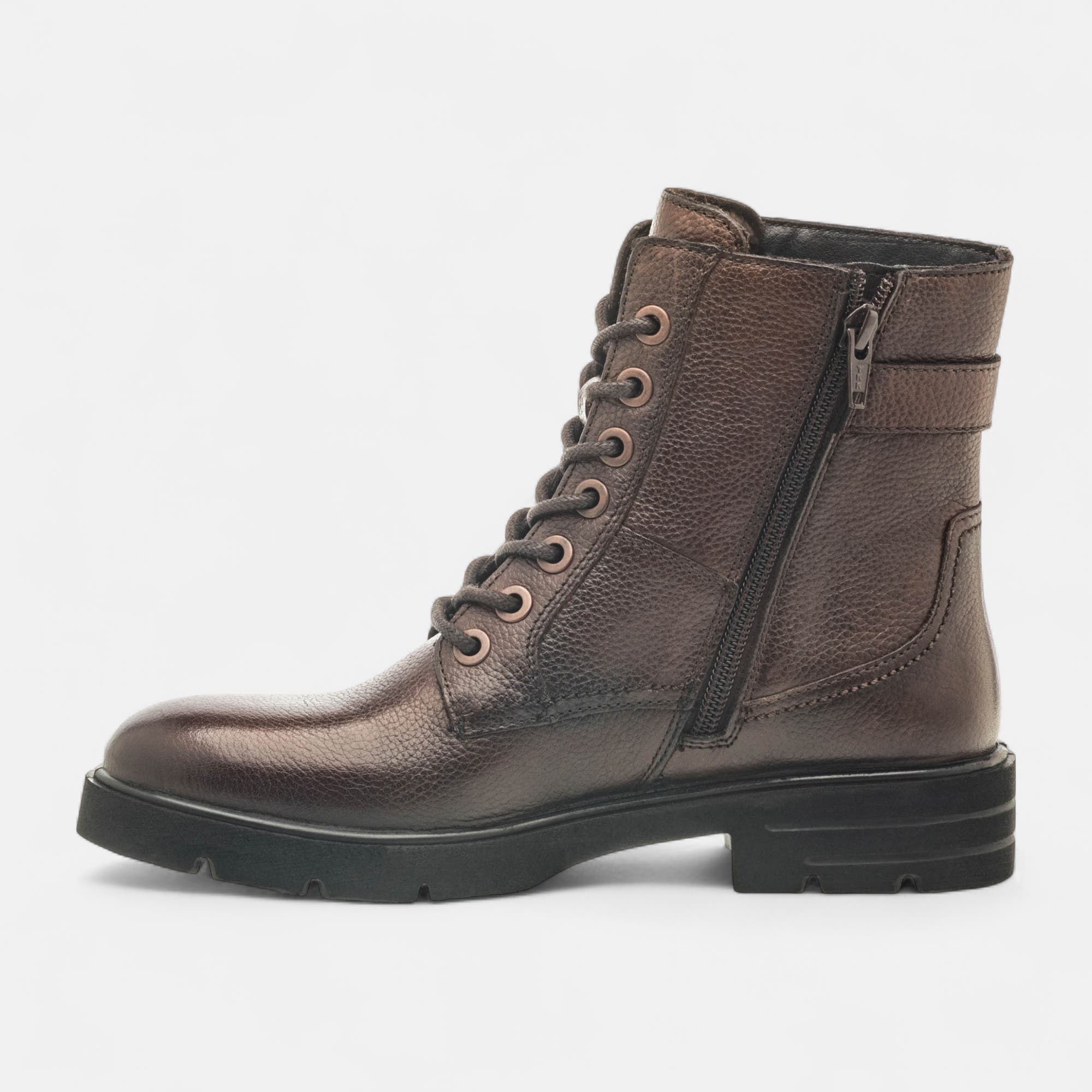 Bottines à lacets Femme en cuir marron