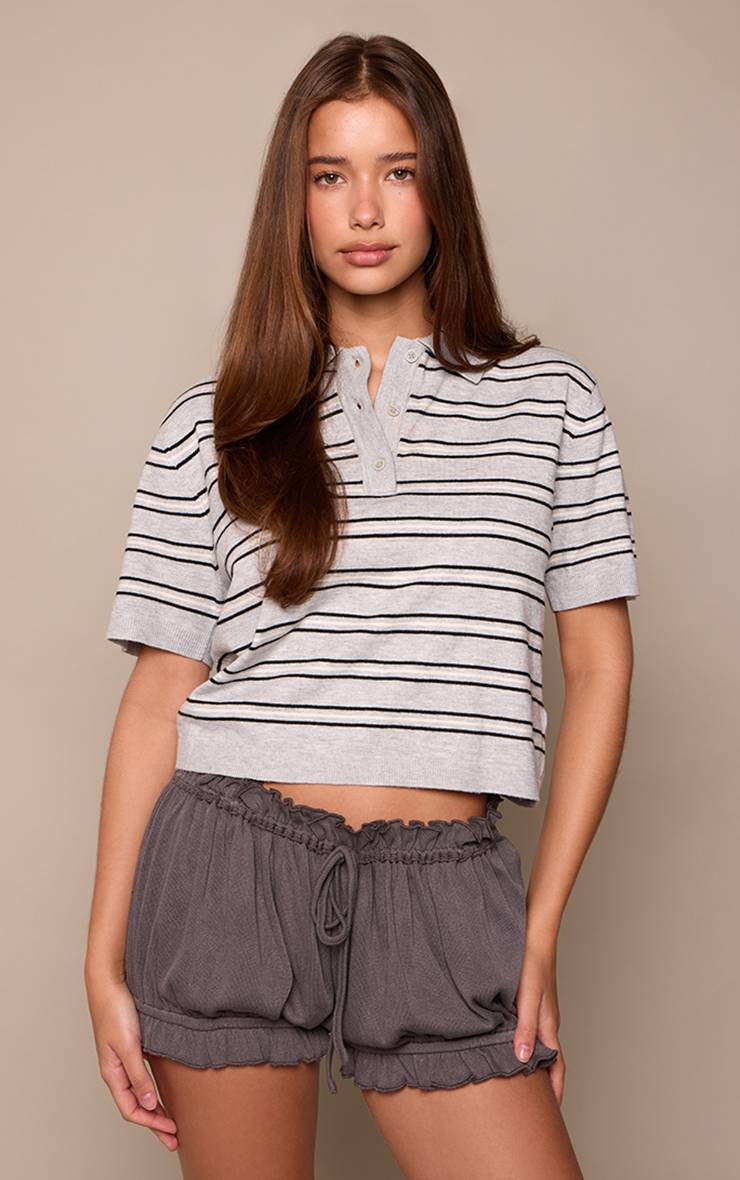 Gris Short Bloomer En Jersey Avec Détail Froncé Et Lien À Nouer