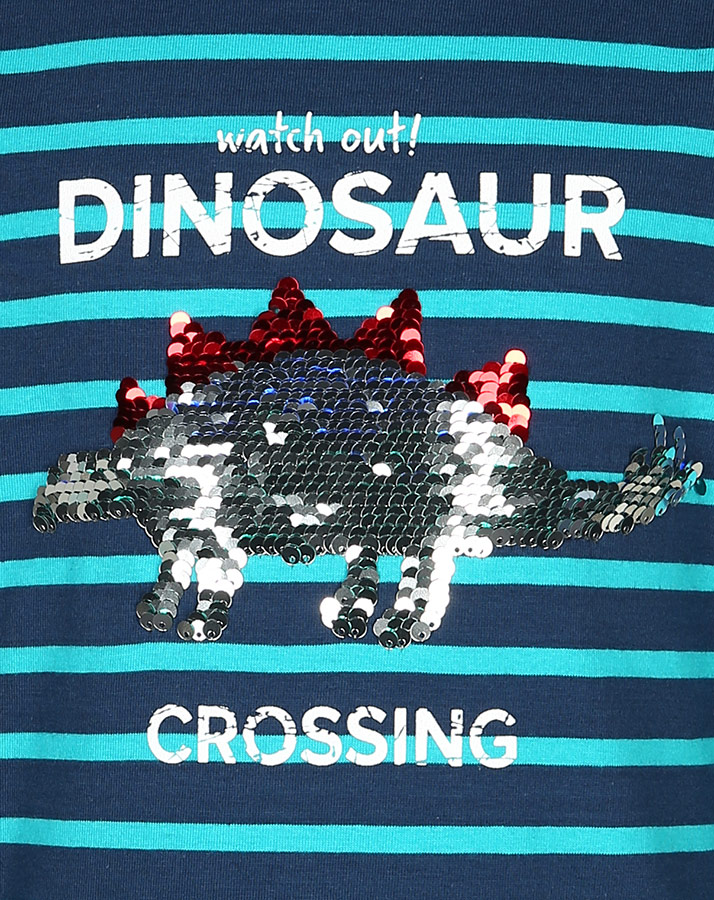 Langarmshirt DINOSAUR CROSSING mit Wendepailletten in dunkelblau/türkis