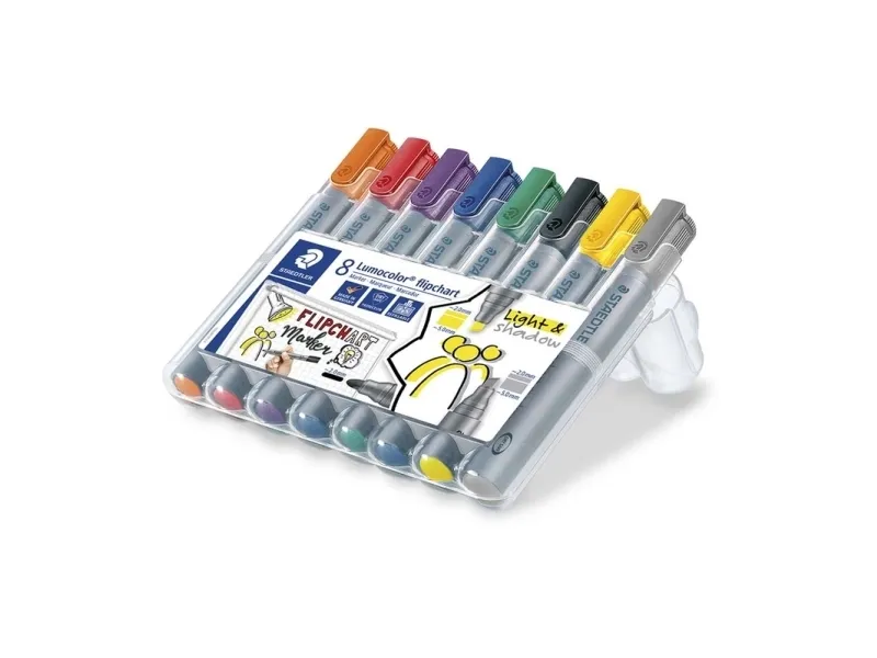 Marker STAEDTLER® Lumocolor® Flipchart Light & Shadow - etui med 8 stk. ass. farver