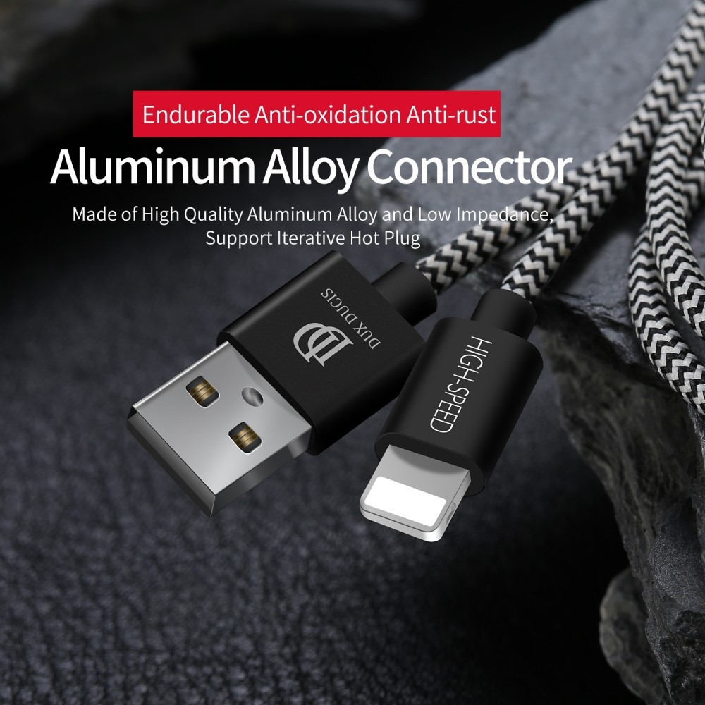 (2m) 2.1A USB A auf Lightning Ladekabel Datenkabel Nylon - Schwarz / Weiss